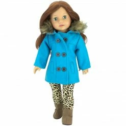 TeamsonUS Sophia's 3 Piece Winter Set Includes Fur Trimmed Pea Coat, Animal Print Leggings And Boots For 18