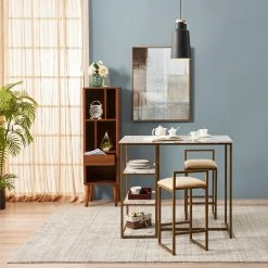 TeamsonUS Teamson Home Marmo Modern Marble-Look Breakfast Table Set With 2 Stools And Storage, Marble/Brass