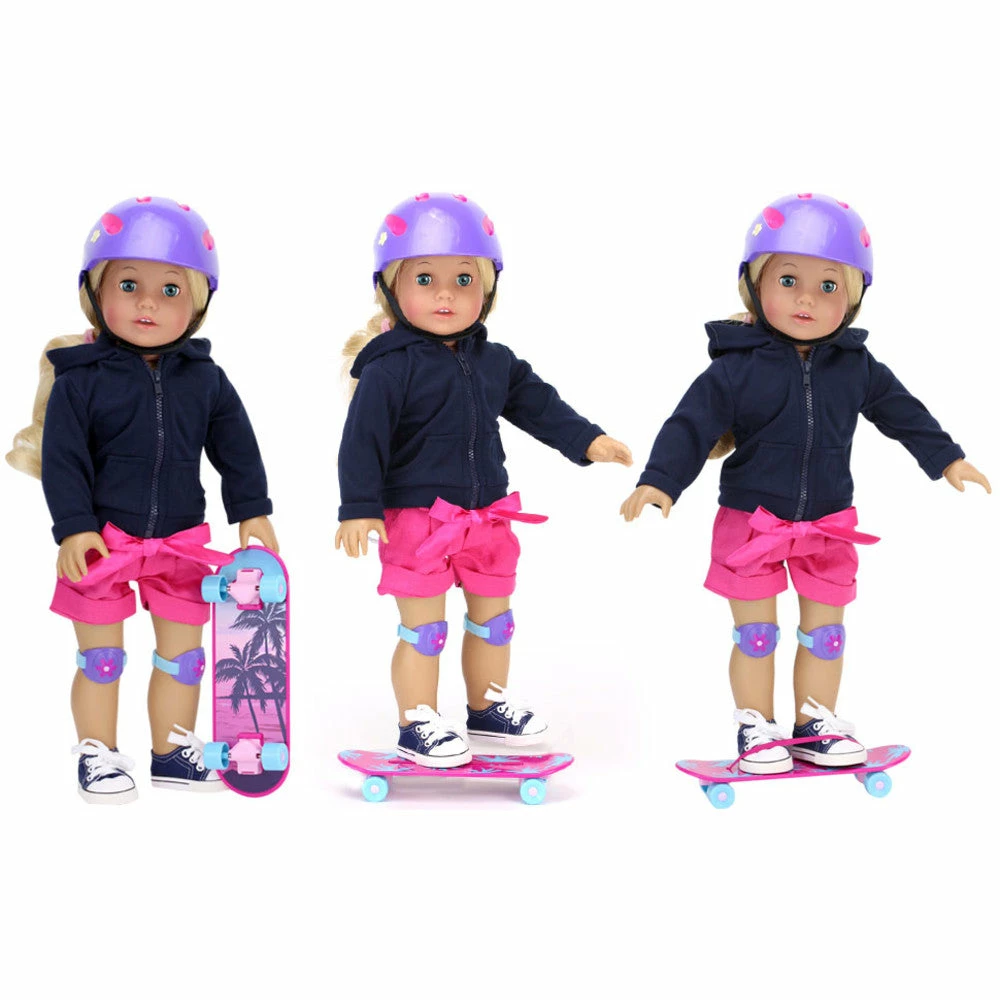 TeamsonUS Sophia's Skateboard, Helmet And Knee Pads Set For 18" Dolls, Multicolor Kids