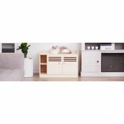 TeamsonUS Teamson Pets Robin Vented Wooden Cat Litter Box Enclosure Storage Bench, White