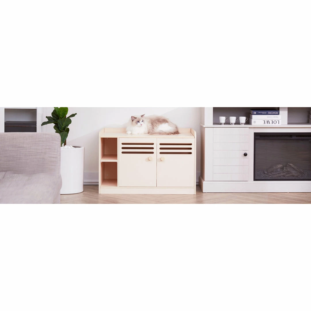 TeamsonUS Teamson Pets Robin Vented Wooden Cat Litter Box Enclosure Storage Bench, White