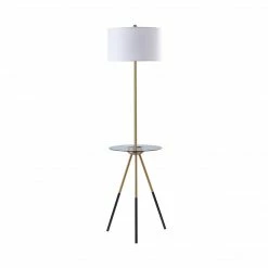 TeamsonUS Teamson Home Myra Floor Lamp With Glass Table And Built-In USB Port, Gold/White