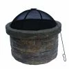 TeamsonUS Teamson Home 27" Outdoor Round Stone Wood Burning Fire Pit With Steel Base, Natural Stone