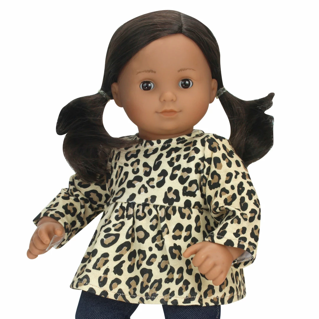 TeamsonUS Kids Sophia's Cheetah Print Tunic And Denim Jeggings Outfit Set For 15'' Dolls, Tan