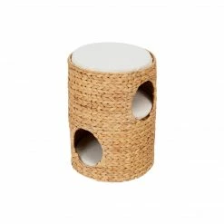 TeamsonUS Teamson Pets Neith Wicker Seagrass 3-Tier Cat Bed Condo With Cushions, Tan/Cream