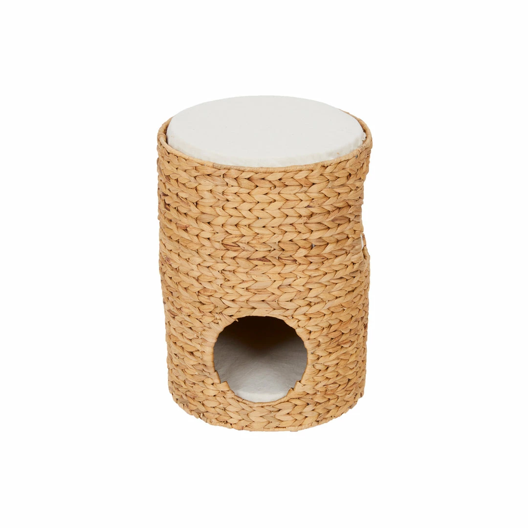 TeamsonUS Teamson Pets Neith Wicker Seagrass 3-Tier Cat Bed Condo With Cushions, Tan/Cream