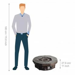 TeamsonUS Teamson Home Outdoor Circular Stone-Look Propane Gas Fire Pit, Slate Gray