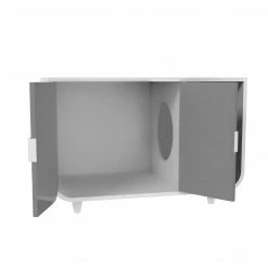 TeamsonUS Teamson Pets Large Dyad Wooden Cat Litter Box Enclosure And Side Table, Alpine White/Gray