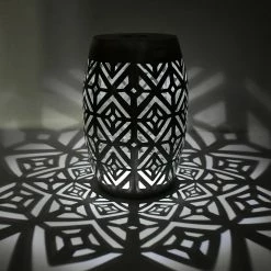 TeamsonUS Teamson Home Decorative Outdoor Side Table Planter Stand With Solar Powered LED Light, Silver New