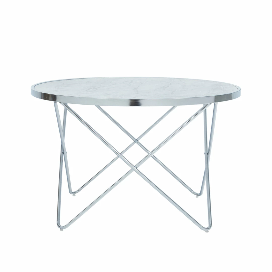 TeamsonUS Teamson Home Margo Small Round Faux White Carrara Marble Coffee Table, White