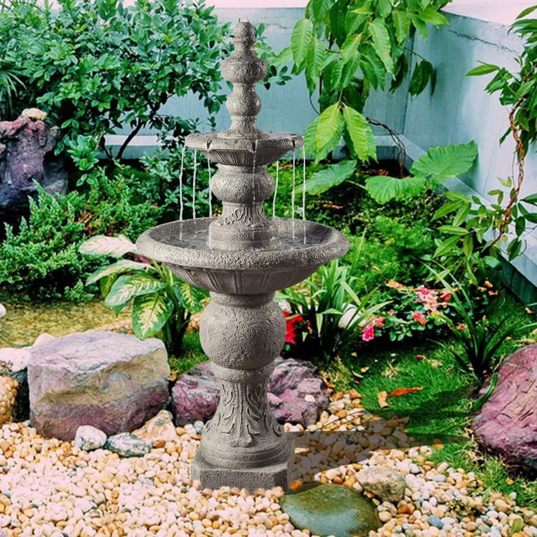 TeamsonUS Teamson Home Icy Stone 2-Tier Waterfall Garden Fountain, Gray