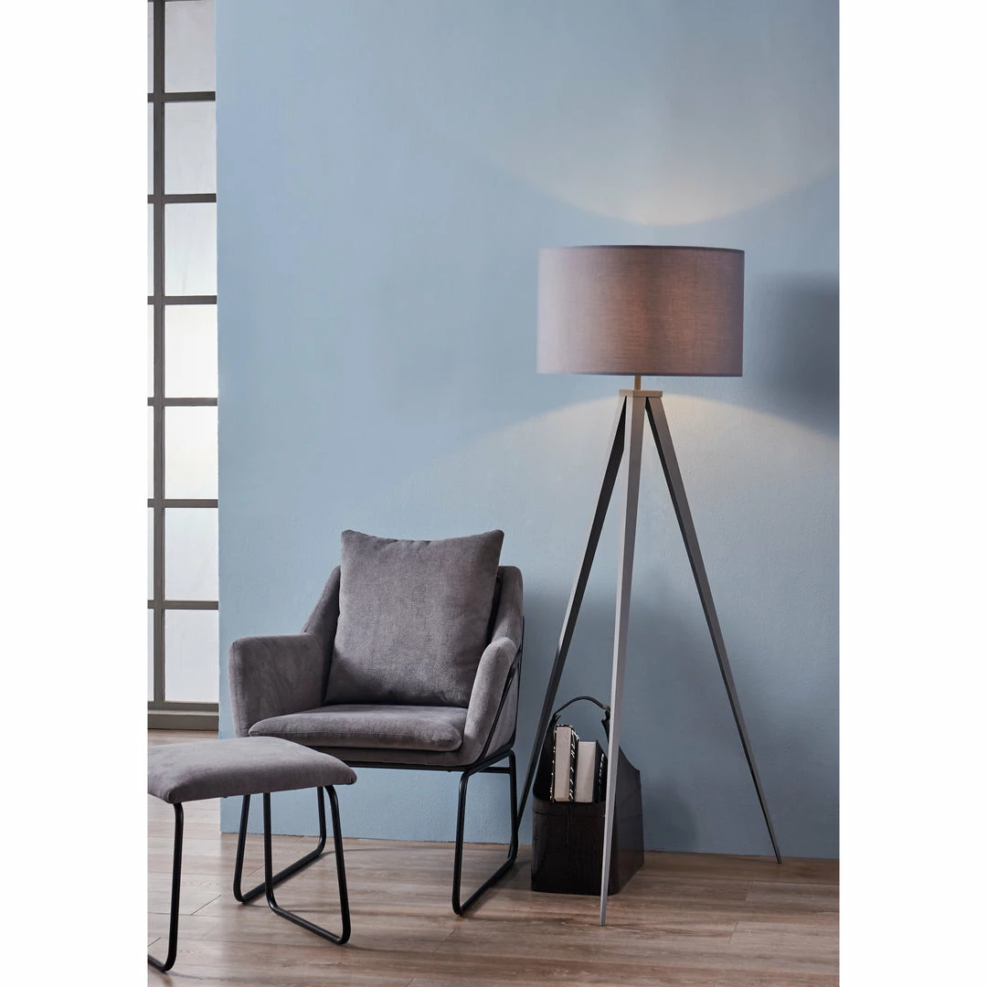 TeamsonUS Teamson Home Romanza 62" Postmodern Tripod Floor Lamp With Drum Shade, Gray