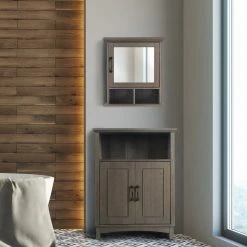 TeamsonUS Teamson Home Russell Farmhouse Wooden Removable Medicine Cabinet, Salt Oak