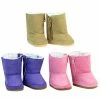 TeamsonUS Kids Sophia's Set Of 3 Suede Winter Boots For 18" Dolls, Pink/Purple/Tan