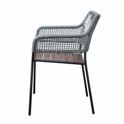 TeamsonUS Teamson Home Outdoor 3-Piece Stackable Patio Set With Two Rope Eucalyptus Chairs And Bistro Table Set, Gray