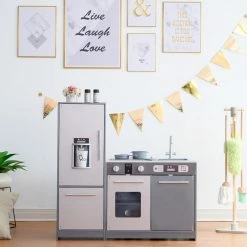 TeamsonUS Teamson Kids Little Chef Milano Classic Kids Kitchen Playset With 10 Accessories, Gray