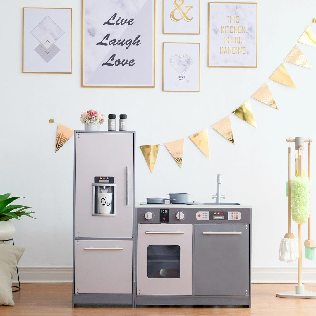 TeamsonUS Teamson Kids Little Chef Milano Classic Kids Kitchen Playset With 10 Accessories, Gray