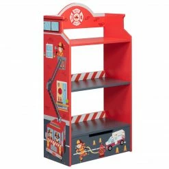TeamsonUS Fantasy Fields Little Fire Fighters Bookshelf With Drawer, Red