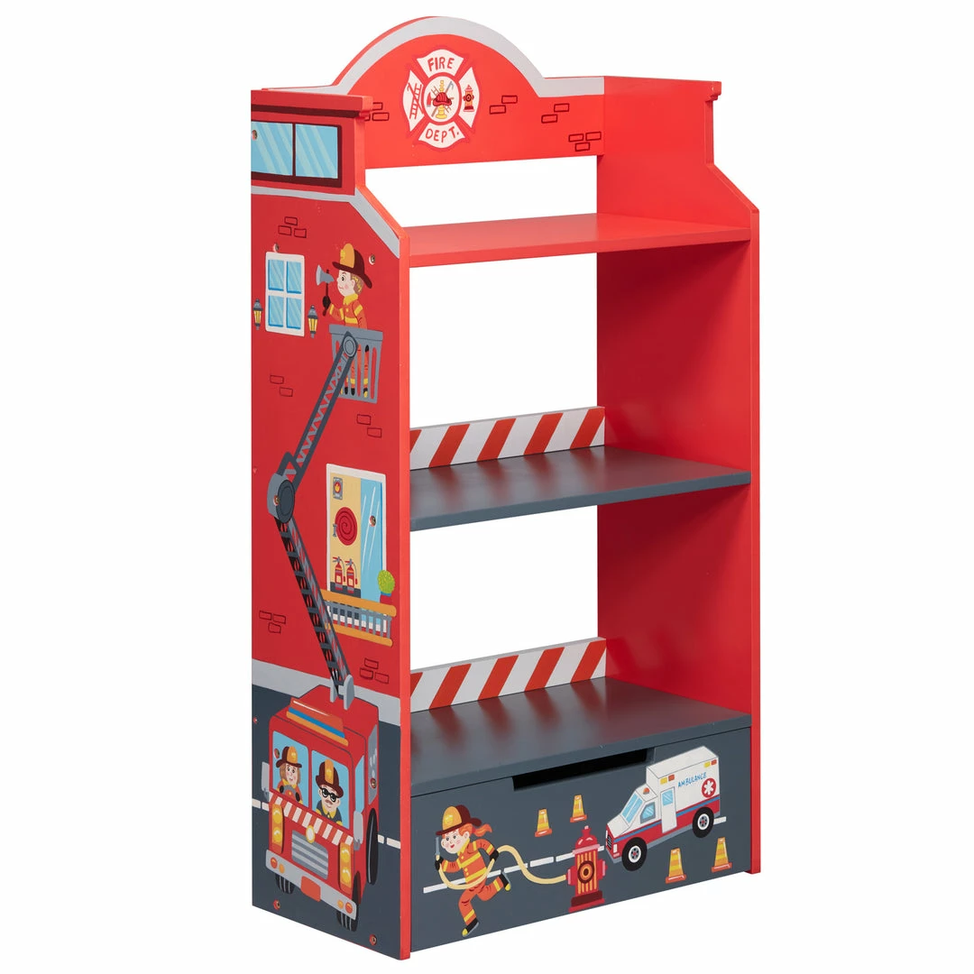 TeamsonUS Fantasy Fields Little Fire Fighters Bookshelf With Drawer, Red
