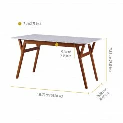 TeamsonUS Teamson Home Ashton Rectangular Marble-Look Dining Table With Wood Base, Marble/Walnut