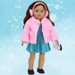 TeamsonUS Kids Sophia's Pink Fur Coat And Earmuff Headband Set For 18