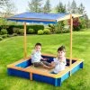 TeamsonUS Teamson Kids 4' Square Solid Wood Sandbox With Rotatable Canopy Cover, Honey/Blue