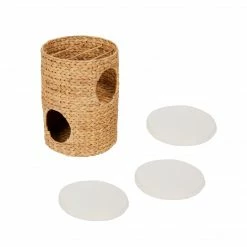 TeamsonUS Teamson Pets Neith Wicker Seagrass 3-Tier Cat Bed Condo With Cushions, Tan/Cream