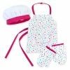 TeamsonUS Kids Sophia's Baking Apron, White Hat And Oven Mitts Set For 18'' Dolls, White