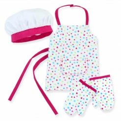 TeamsonUS Kids Sophia's Baking Apron, White Hat And Oven Mitts Set For 18'' Dolls, White