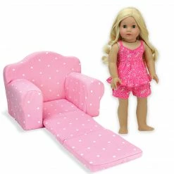 TeamsonUS Sophia's Polka Dot Pull-Out Chair Bed For 18'' Dolls, Pink