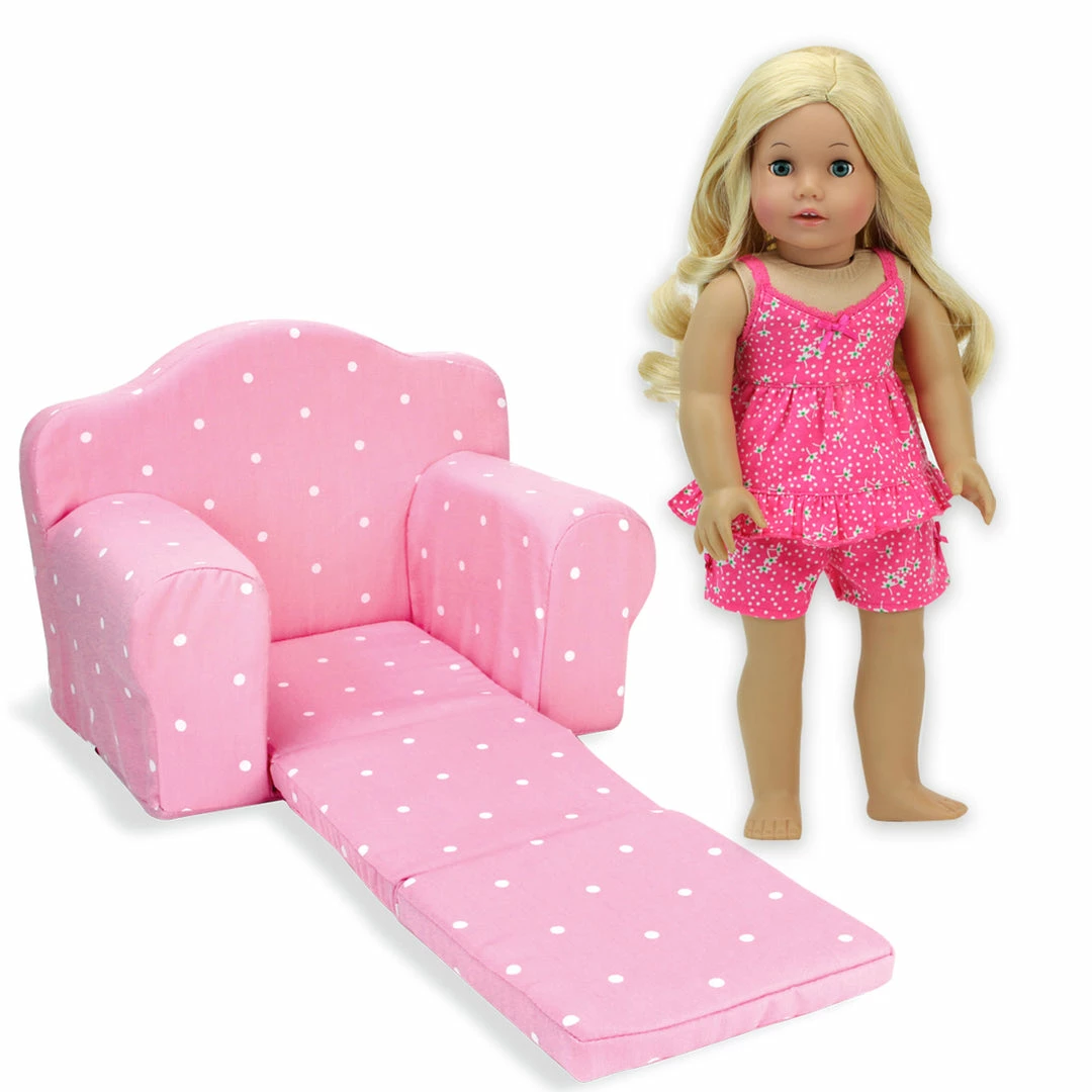 TeamsonUS Sophia's Polka Dot Pull-Out Chair Bed For 18'' Dolls, Pink