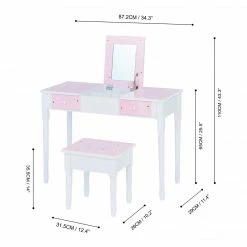 TeamsonUS Fantasy Fields Kids Kate Twinkle Star Vanity Set With Foldable Mirror And Chair, Pink/White