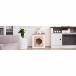 TeamsonUS Teamson Pets Daisy Two Tone Wooden Cat Litter Box Enclosure Side Table, Tan