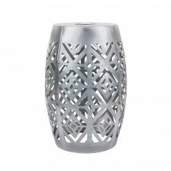 TeamsonUS Teamson Home Decorative Outdoor Side Table Planter Stand With Solar Powered LED Light, Silver New