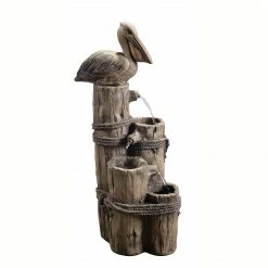 TeamsonUS Teamson Home Outdoor Tiered Pelican And Wooden Post Waterfall Fountain, Brown