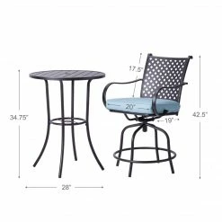 TeamsonUS Teamson Home Outdoor 3 Piece Steel Bar Height Bistro Table And Swivel Chairs With Cushions Set, Black