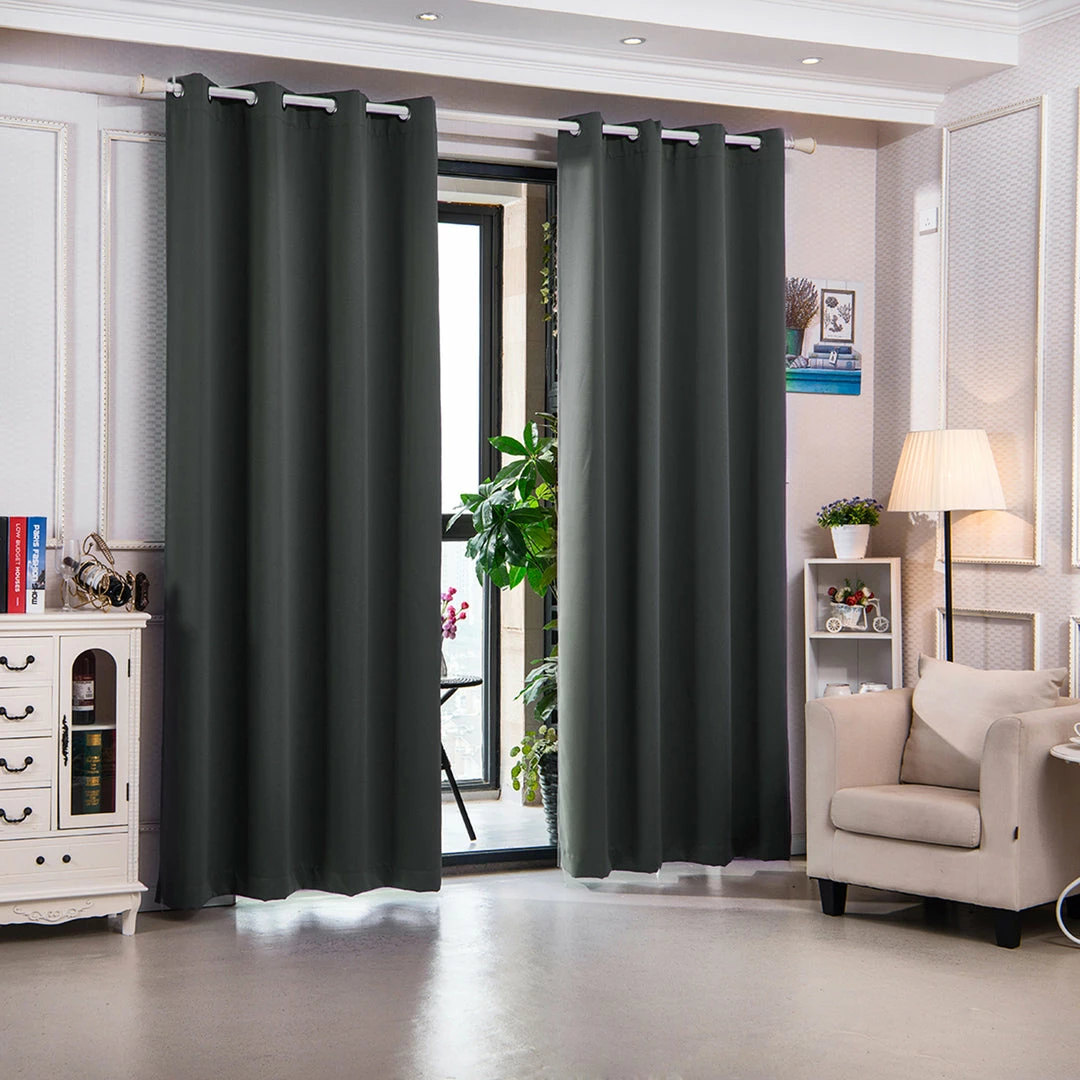 TeamsonUS Teamson Home 96" Delphi Premium Solid Insulated Thermal Blackout Window Curtain Panels With Grommets, Smoke Gray
