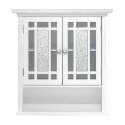 TeamsonUS Teamson Home Windsor Removable Wooden Wall Cabinet With Glass Mosaic Doors, White