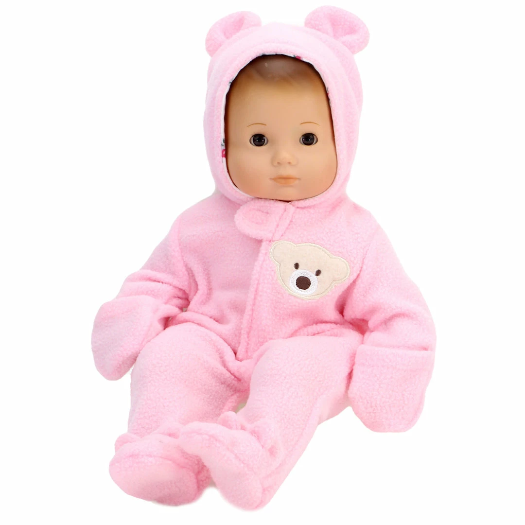 TeamsonUS Kids Sophia's Fleece Bear Hooded Snowsuit Outfit For 15'' Dolls, Light Pink