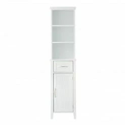 TeamsonUS Teamson Home Newport Contemporary Wooden Linen Tower Storage Cabinet With Open Shelves, White