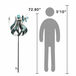 TeamsonUS Teamson Home Outdoor Solar Tulip And Butterfly Kinetic Windmill Sculpture With LED Light, Teal