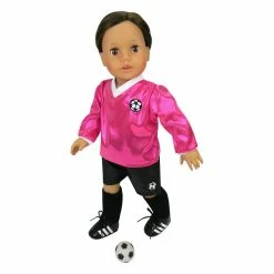 TeamsonUS Kids Sophia's 6 Piece Soccer Uniform Outfit Set For 18'' Dolls, Fuchsia
