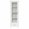 TeamsonUS Teamson Home Delaney Free Standing Tall Slim Linen Storage Cabinet Tower With Glass Panel Door