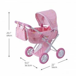 TeamsonUS Kids Olivia's Little World Twinkle Stars Princess Deluxe Baby Doll Stroller, Pink/White