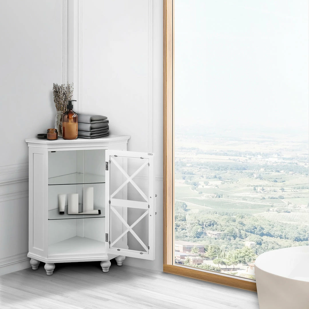 TeamsonUS Teamson Home Blue Ridge Corner Wooden Floor Cabinet With Adjustable Shelves, White