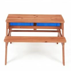 TeamsonUS Teamson Kids Outdoor Wooden Picnic Table With 2 Sensory Bins For Sand/Water Play Plus Accessories, Warm Cherry