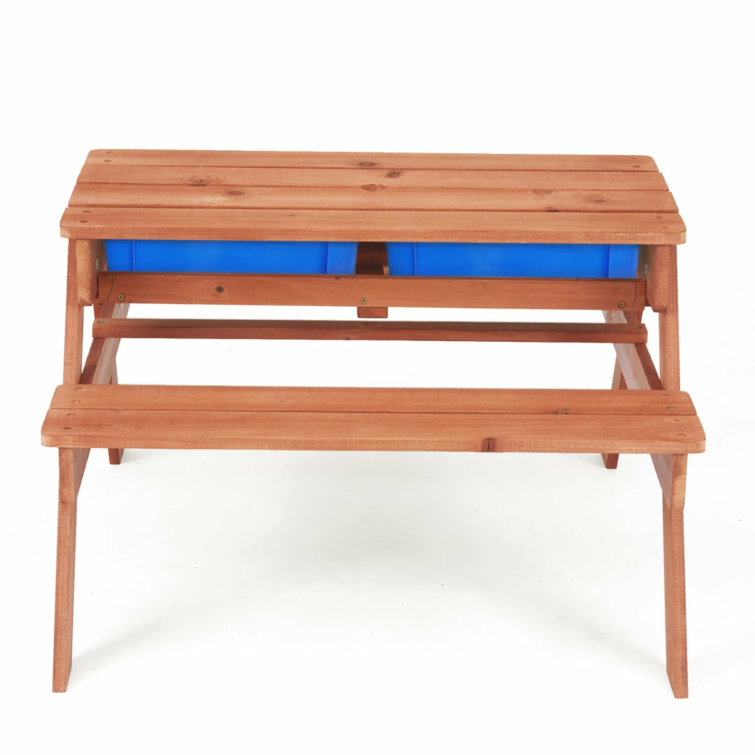 TeamsonUS Teamson Kids Outdoor Wooden Picnic Table With 2 Sensory Bins For Sand/Water Play Plus Accessories, Warm Cherry