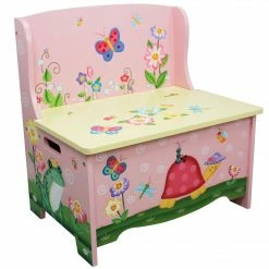 TeamsonUS Fantasy Fields Magic Garden Kids Wooden Storage Bench, Pink