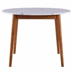 TeamsonUS Teamson Home Ashton Round Marble-Look Dining Table With Wood Base, Marble/Walnut