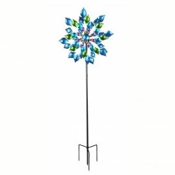 TeamsonUS Teamson Home - Outdoor Blue Floral Kinetic Dual Spinner Windmill